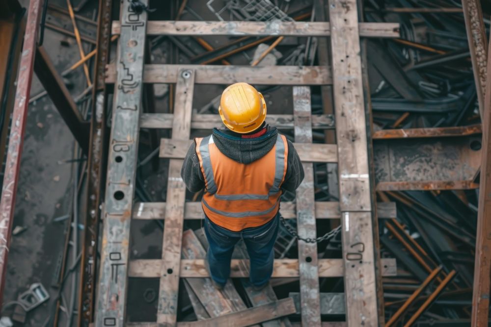 Construction worker overseeing site from above